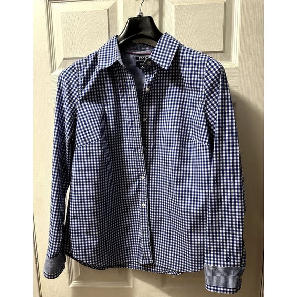 IZOD Women’s Size Large M Top Blouse Shirt Button Down Long Sleeve Stretch Blue - Picture 1 of 9